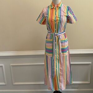 Christopher John Rogers Target Cotton Rainbow Stripe Belted Shirt Dress Size 2